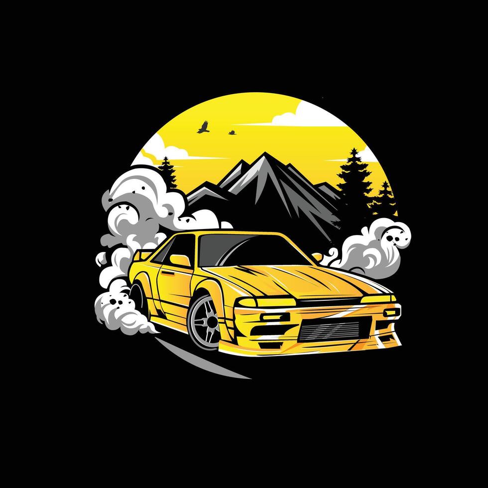 yellow car through the hill vector
