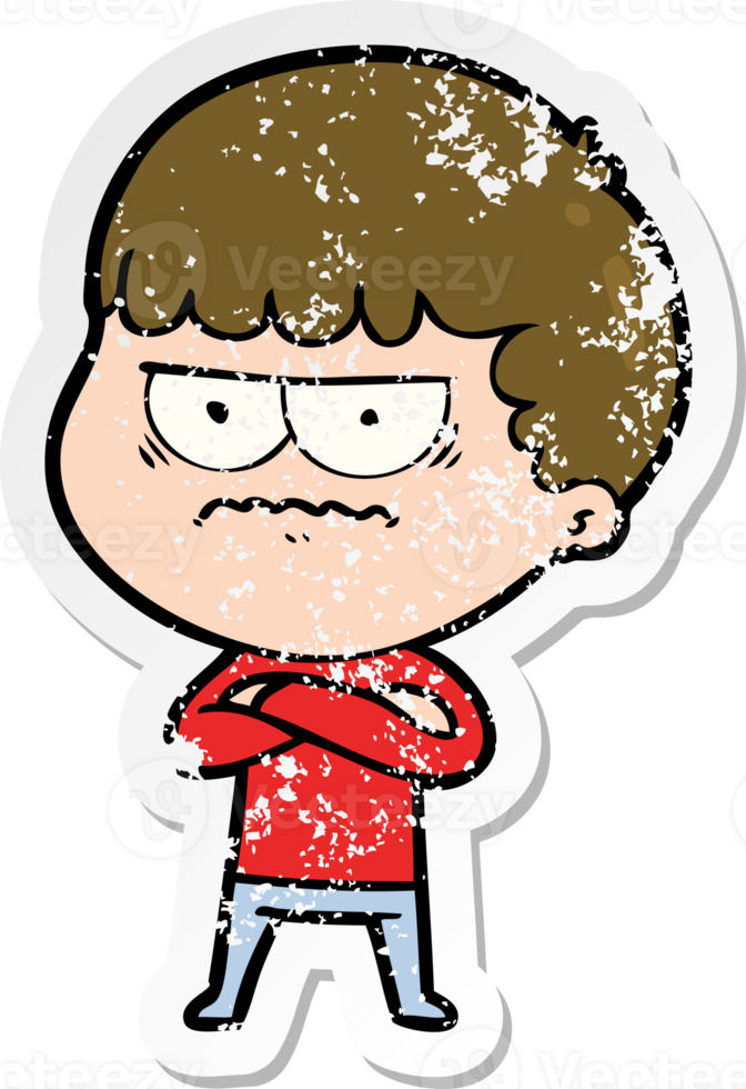 distressed sticker of a cartoon annoyed man png