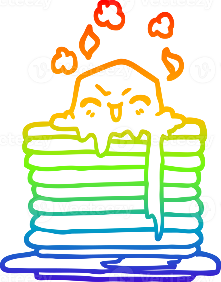 rainbow gradient line drawing of a cartoon butter melting on pancakes png