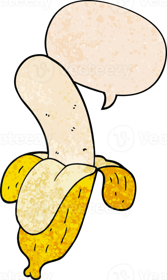cartoon banana with speech bubble in retro texture style png