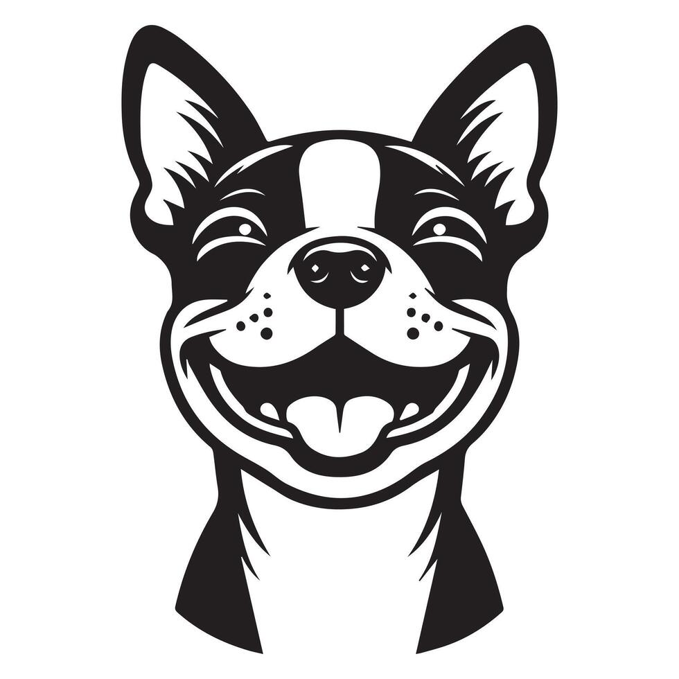 Dog Logo - A Cheerful Boston Terrier Dog face illustration in black and white vector