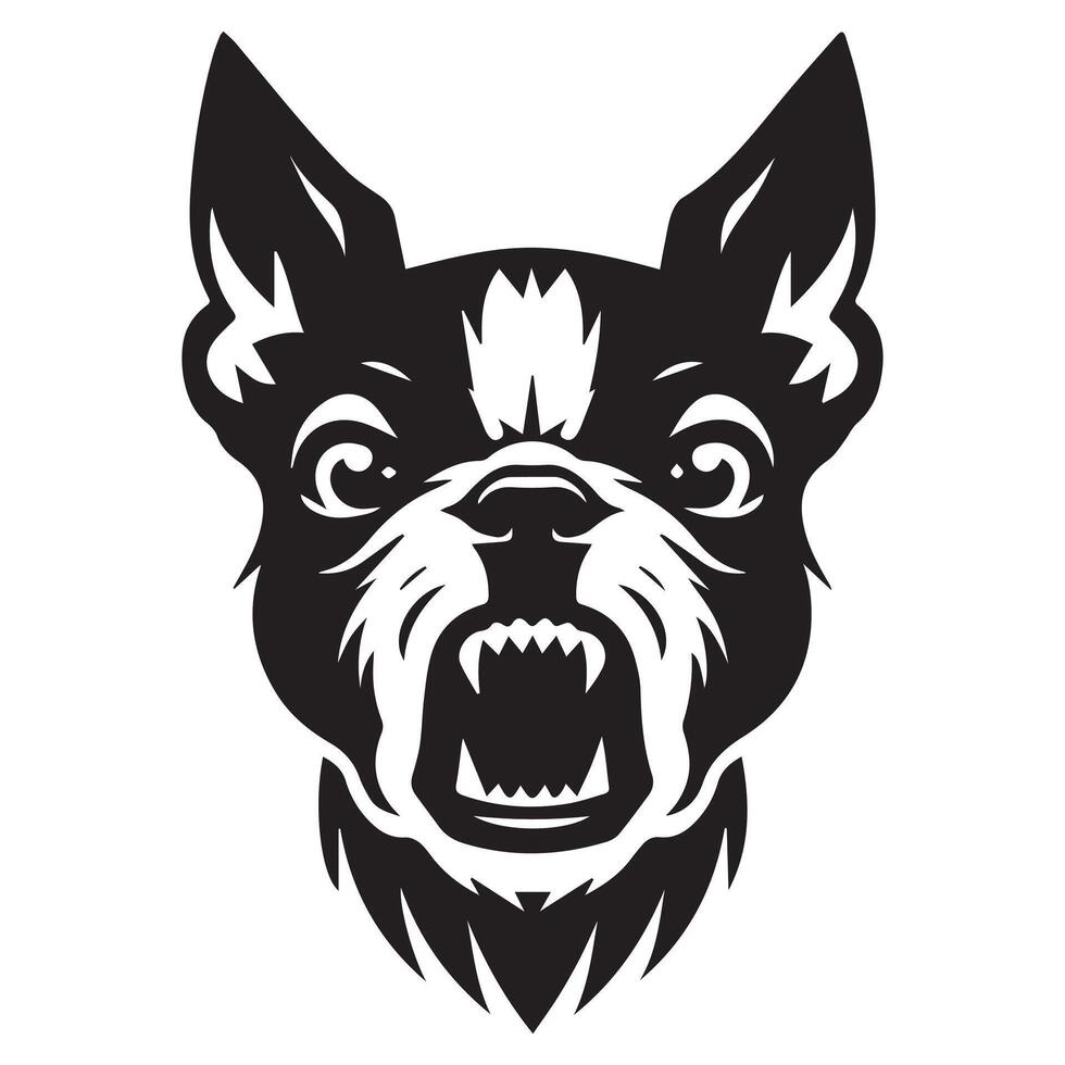 Dog Logo - An Angry Boston Terrier Dog face illustration in black and white vector