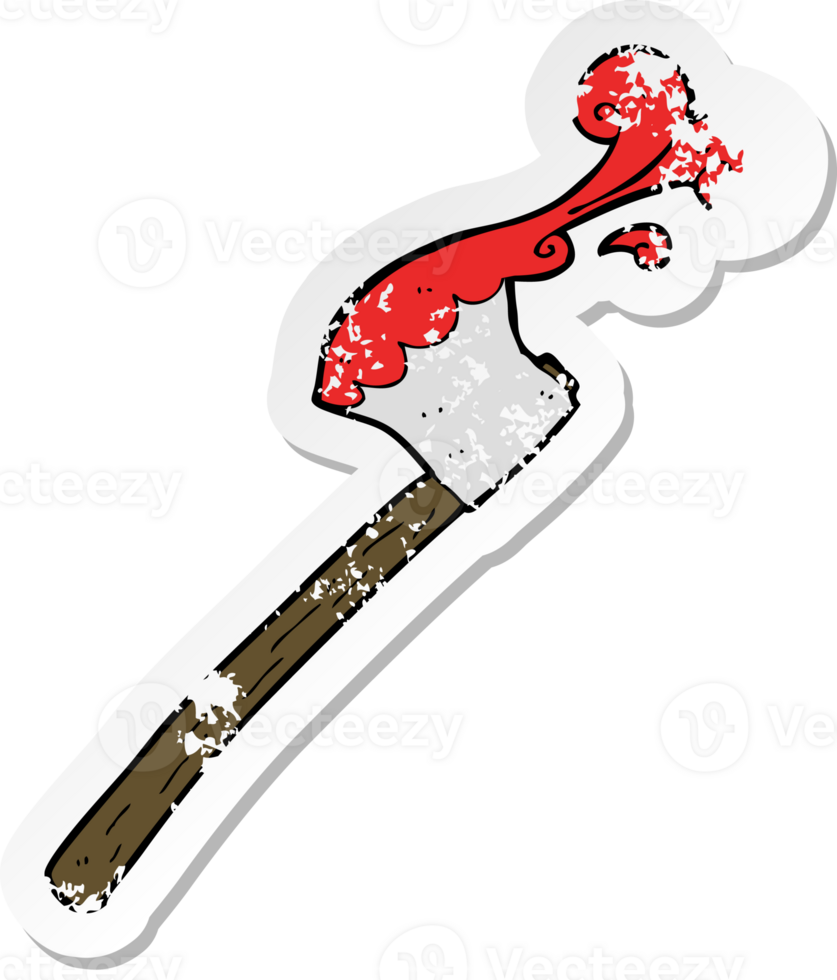 retro distressed sticker of a cartoon bloody axe png