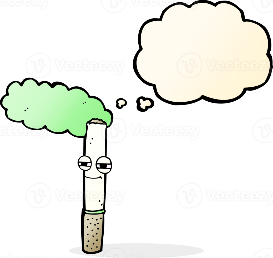 cartoon happy cigarette with thought bubble png