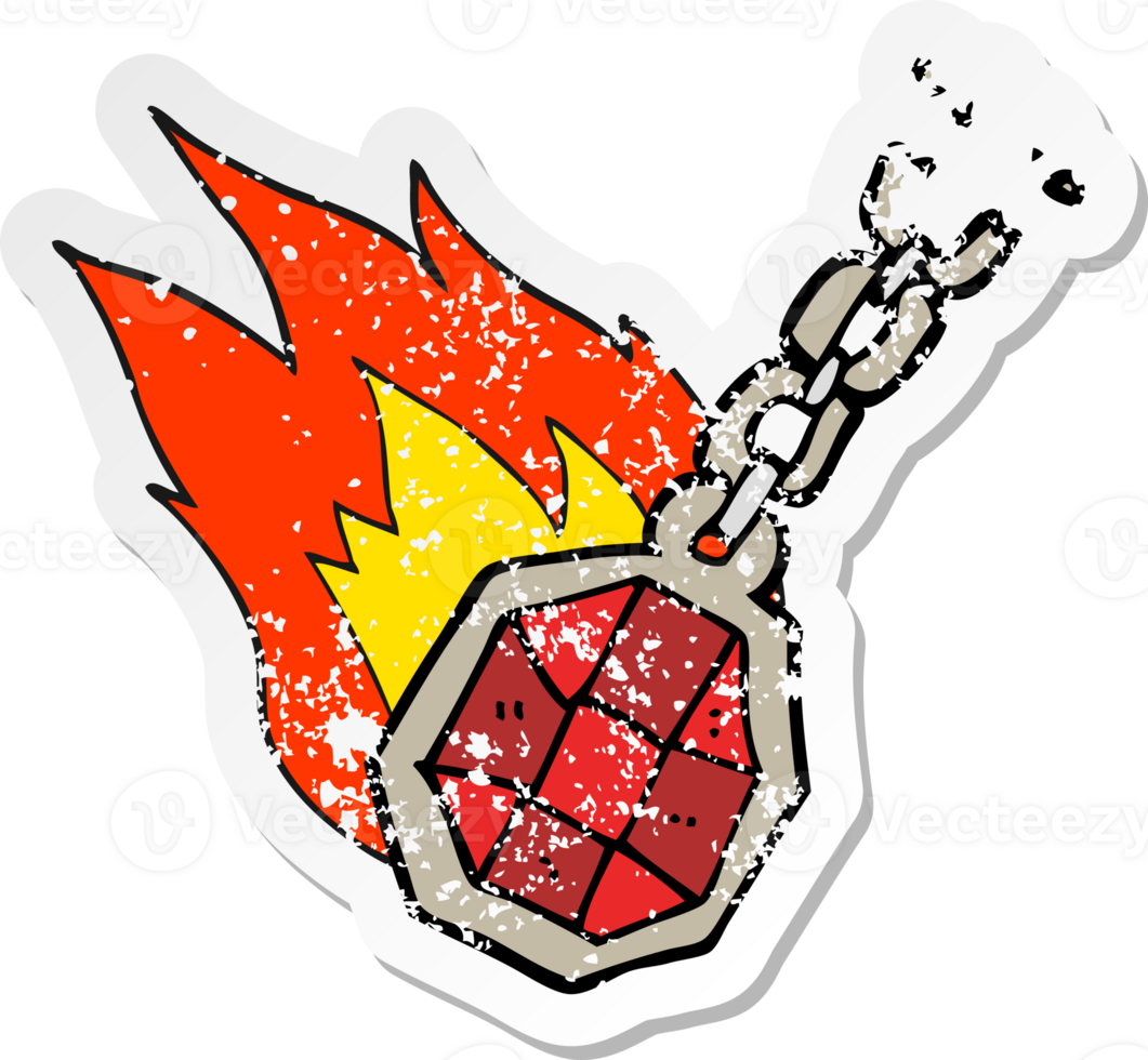retro distressed sticker of a cartoon magic pendant png