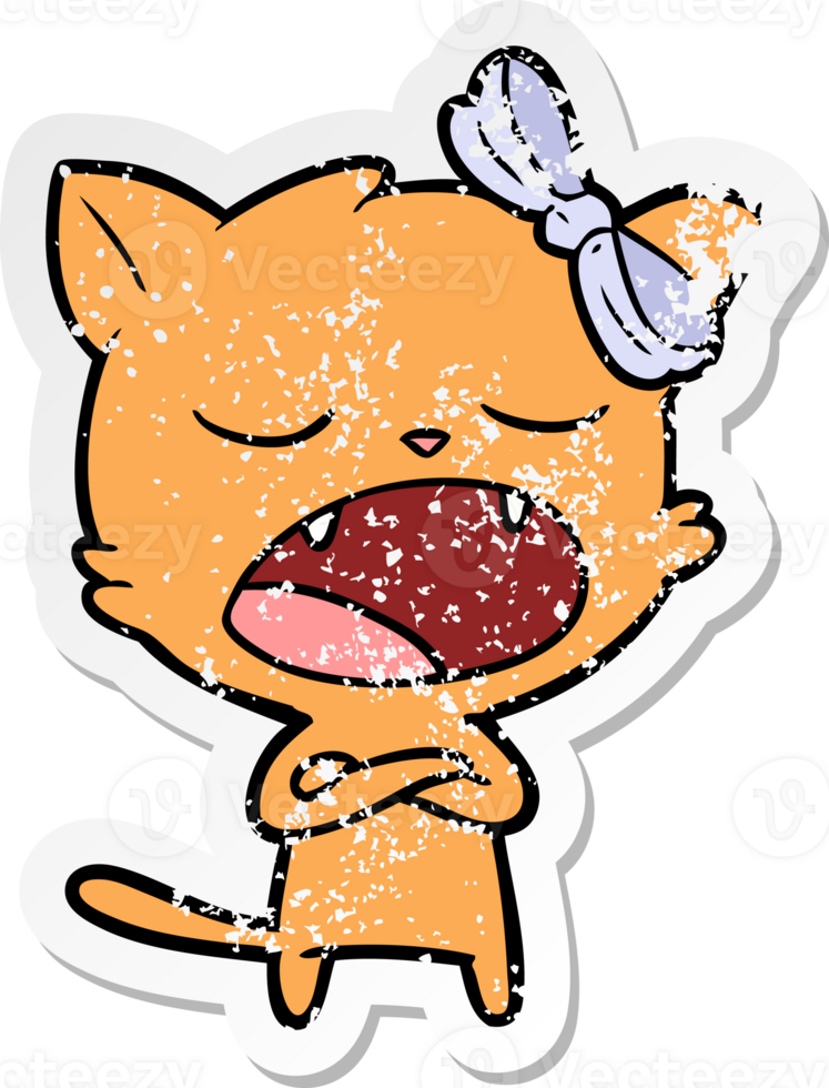 distressed sticker of a cartoon yawning cat png