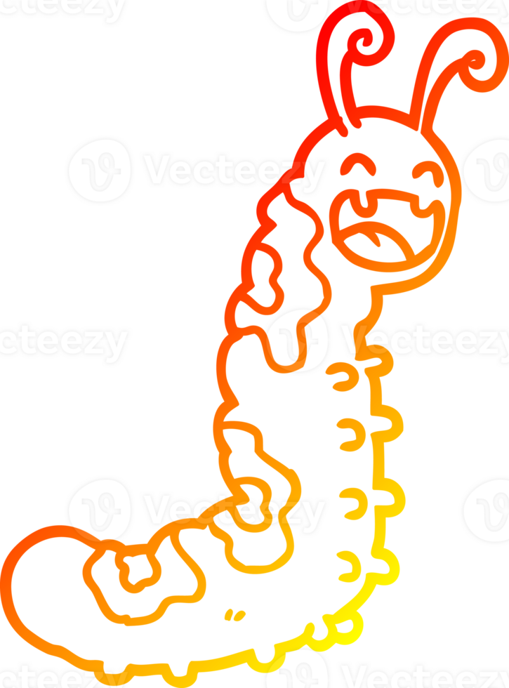 warm gradient line drawing of a funny cartoon caterpillar png