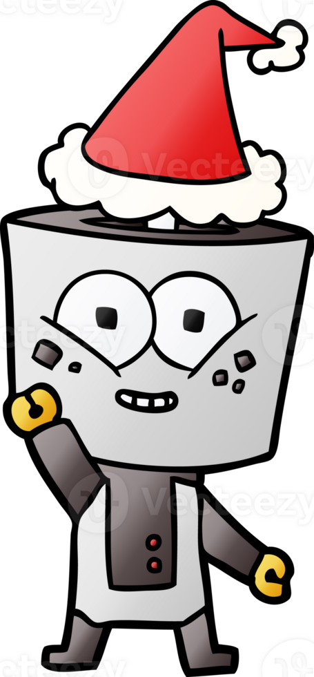 happy hand drawn gradient cartoon of a robot waving hello wearing santa hat png