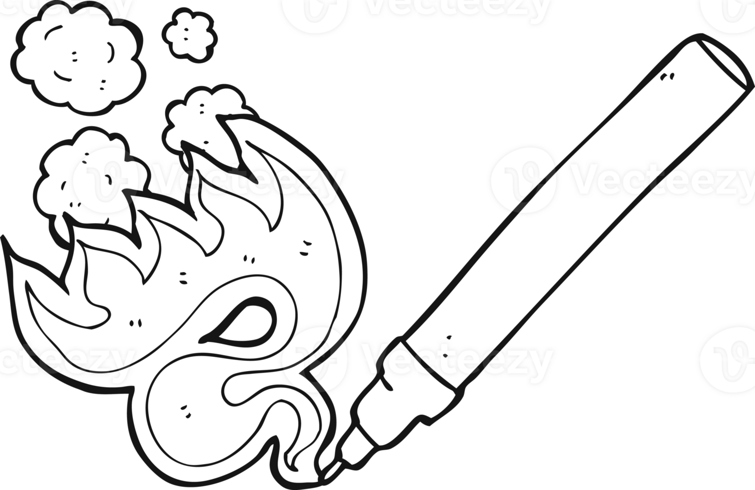 hand drawn black and white cartoon flaming pen png