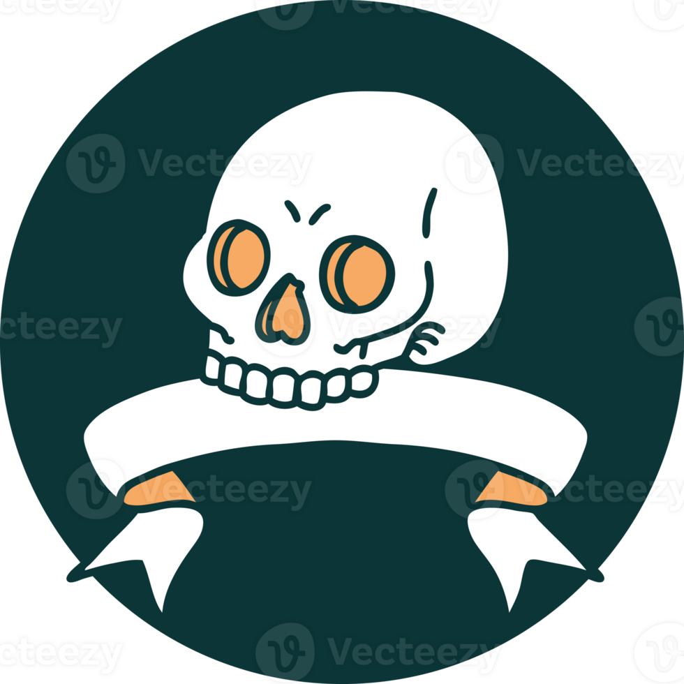 tattoo style icon with banner of a skull png