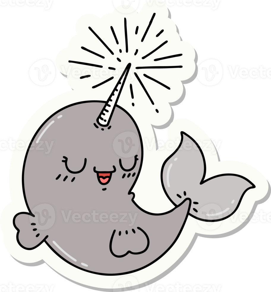 sticker of a tattoo style happy narwhal png