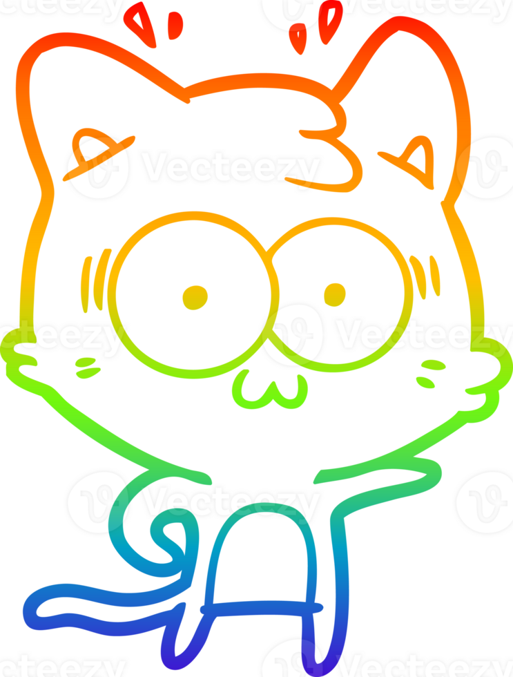 rainbow gradient line drawing of a cartoon surprised cat png