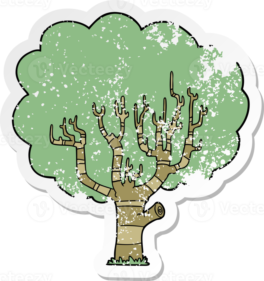 distressed sticker of a cartoon tree png