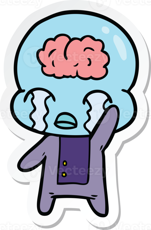 sticker of a cartoon big brain alien crying png