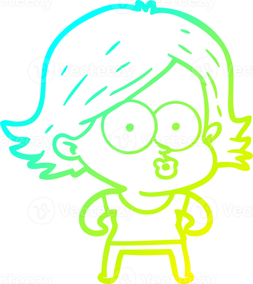 cold gradient line drawing of a cartoon girl pouting png