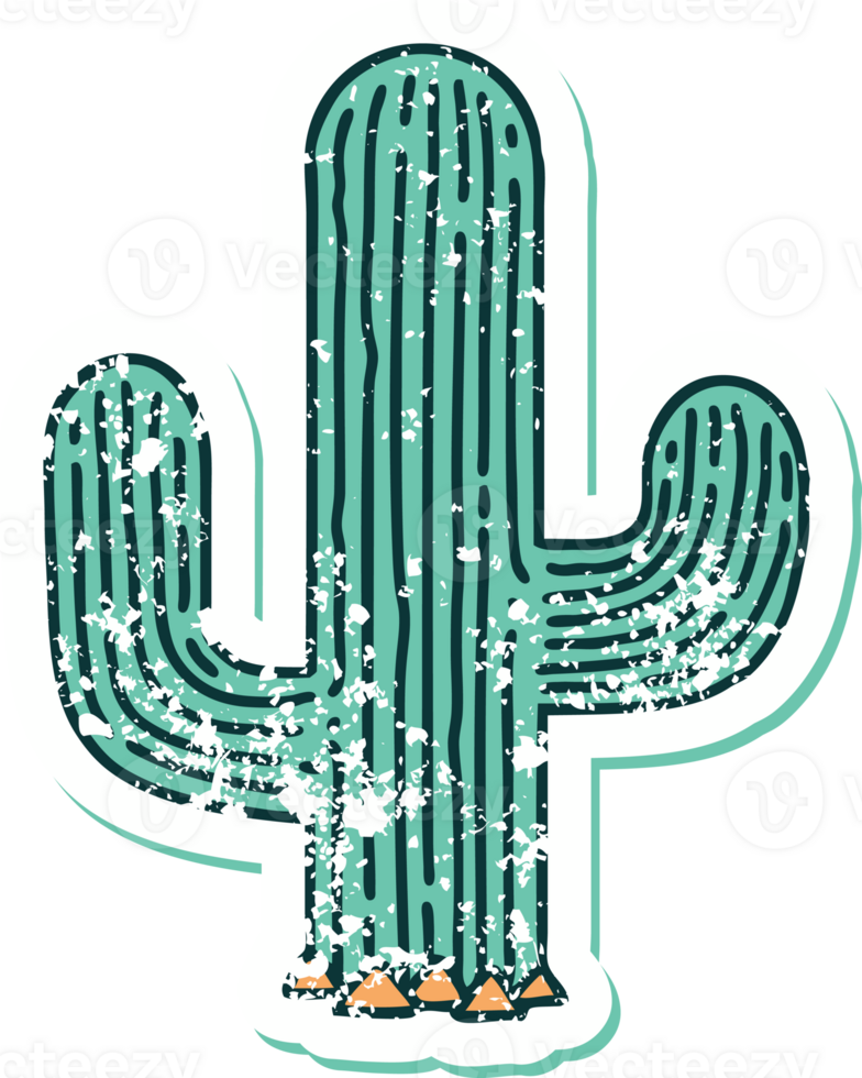 iconic distressed sticker tattoo style image of a cactus png