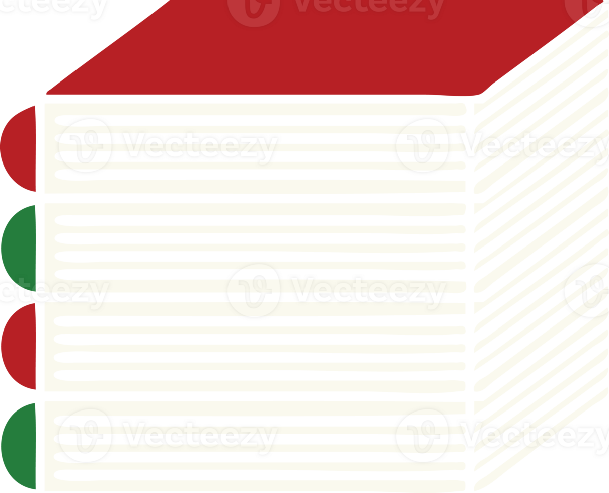 flat color retro cartoon of a stack of books png