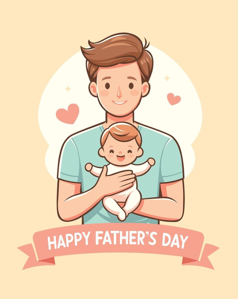Happy Father's Day, Father and Son, Father and Baby Illustration, Clipart of Father Holding Son vector