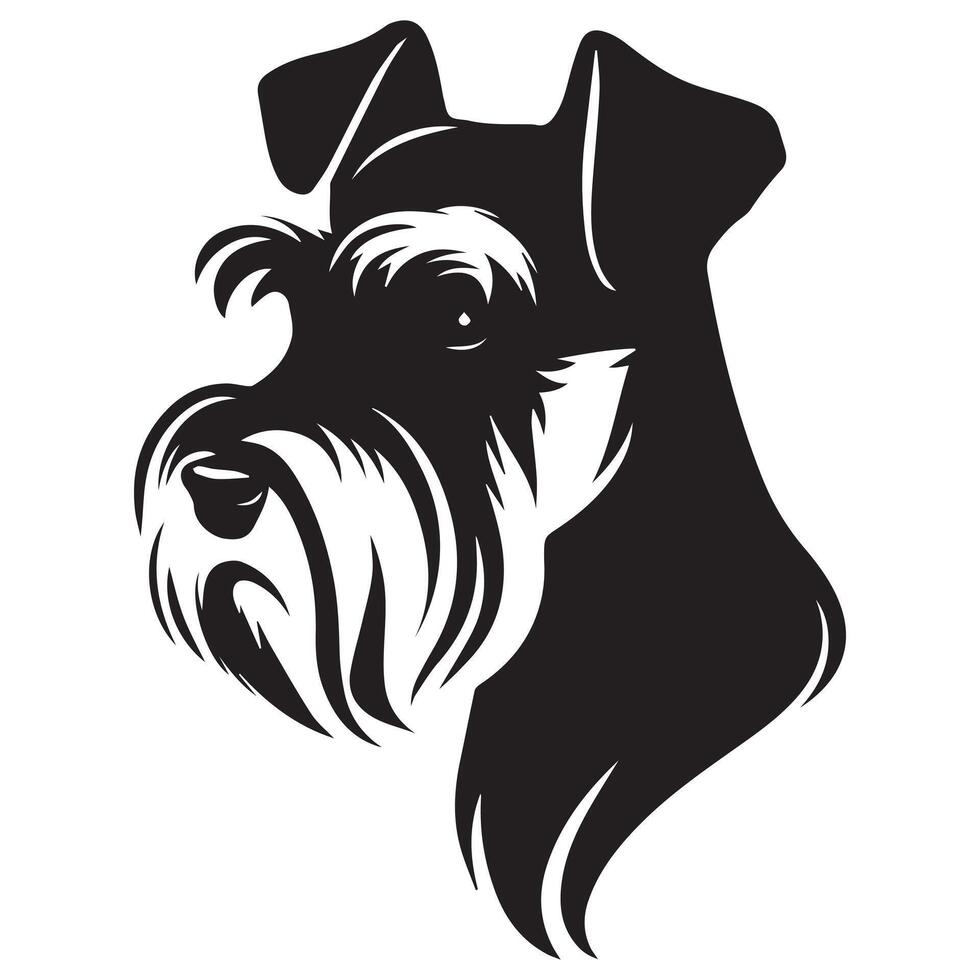 illustration of a Stoic Schnauzer dog face in black and white vector