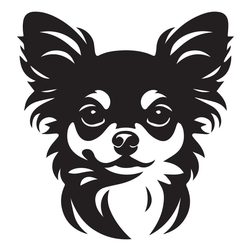 A Stoic Chihuahua dog face illustration in black and white vector