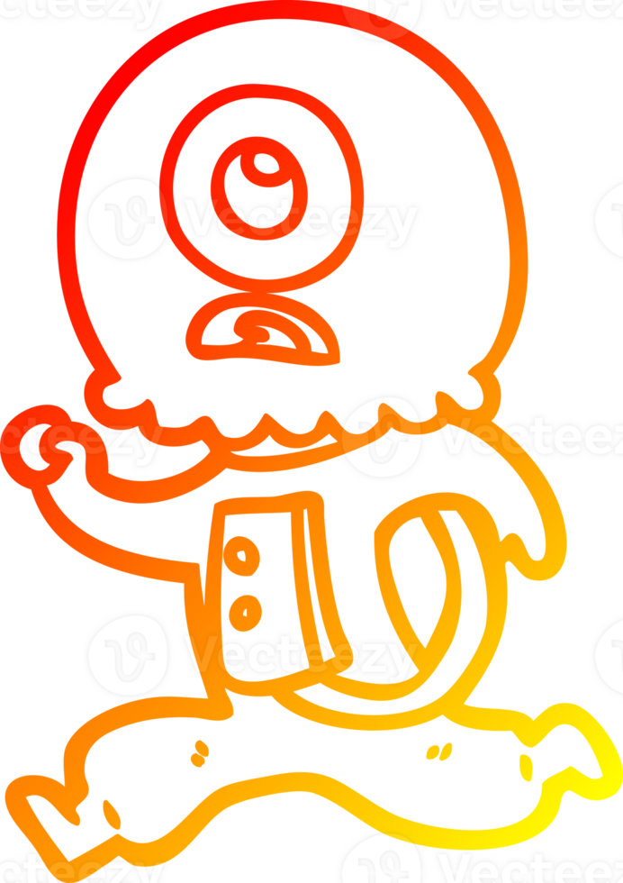 warm gradient line drawing of a cartoon cyclops alien spaceman running png