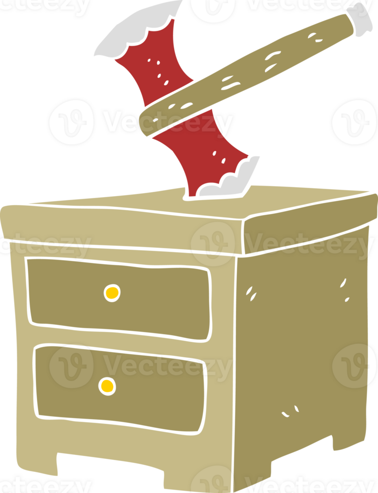 flat color illustration of axe buried in chest of drawers png