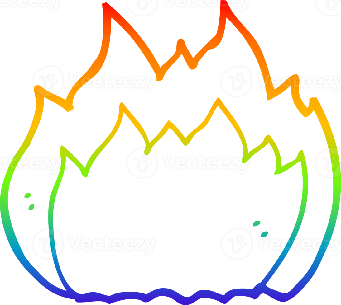 rainbow gradient line drawing of a cartoon fire png