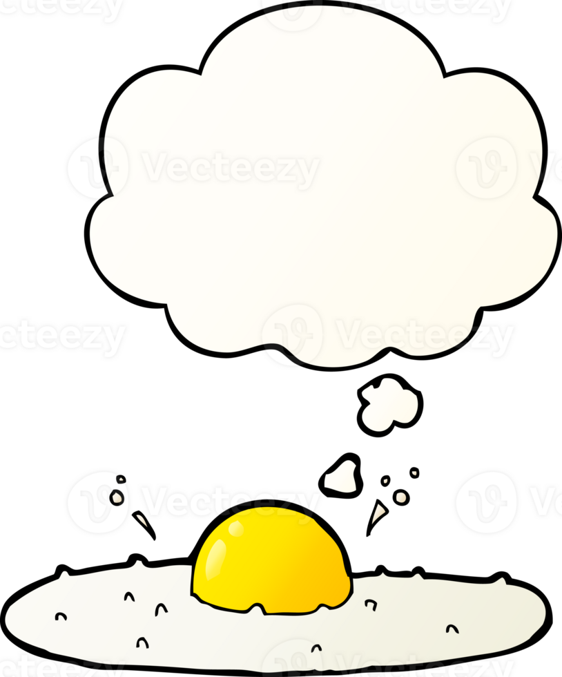 cartoon fried egg with thought bubble in smooth gradient style png