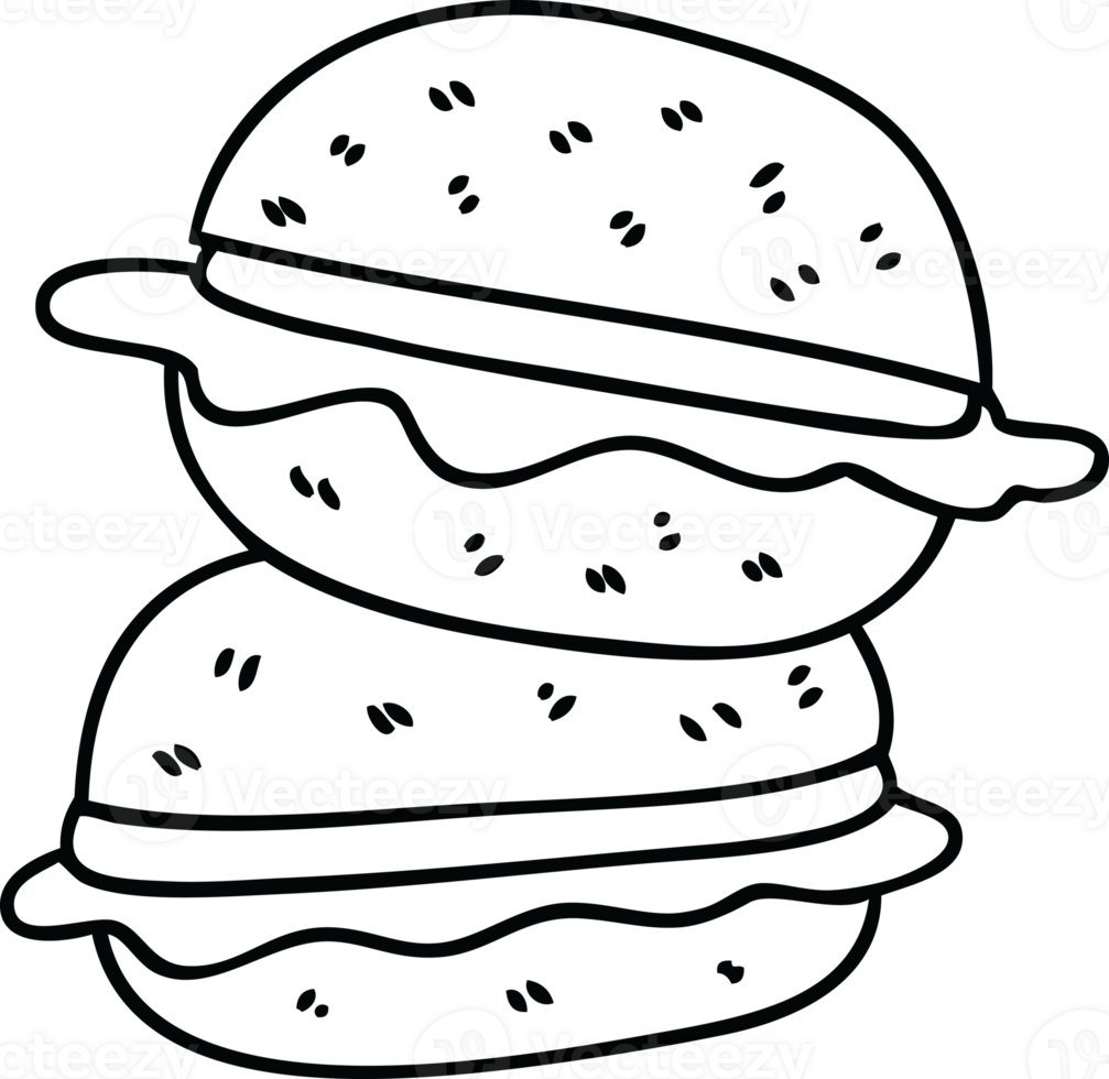 line drawing quirky cartoon veggie burger png
