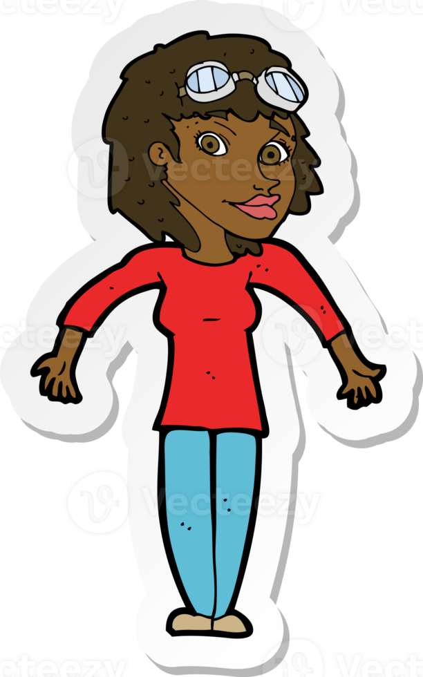 sticker of a cartoon woman wearing goggles png