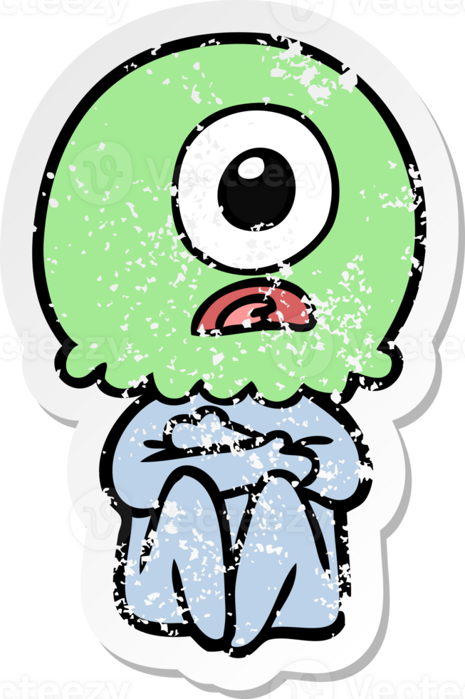 distressed sticker of a cartoon cyclops alien spaceman png