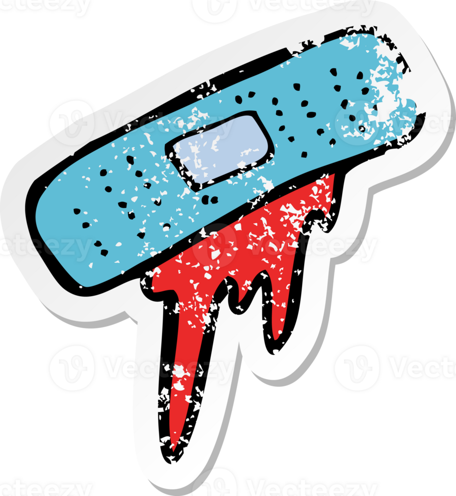 retro distressed sticker of a cartoon bloody plaster png