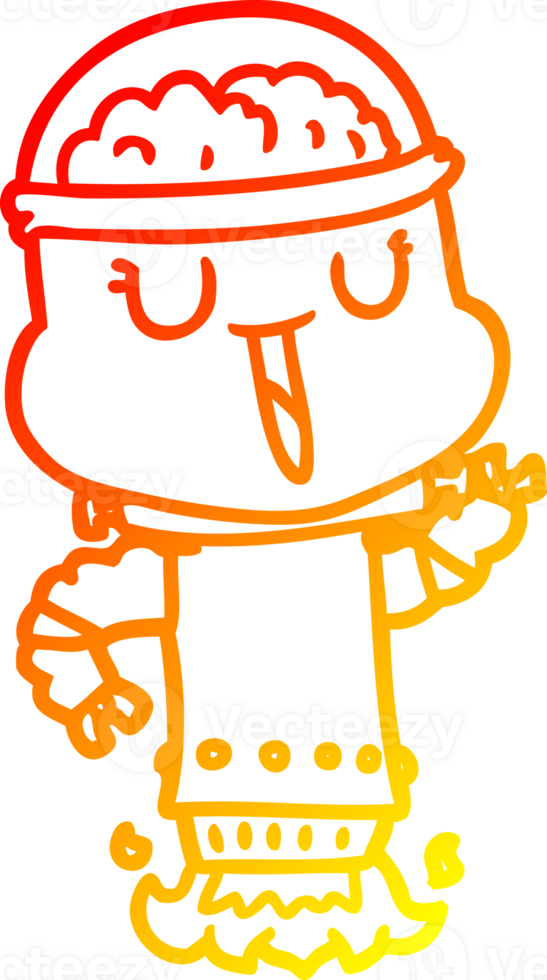 warm gradient line drawing of a happy cartoon robot flying png