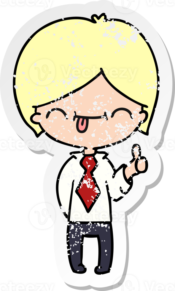hand drawn distressed sticker cartoon of boy with thumb up png