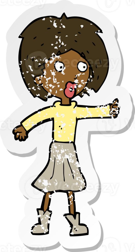 retro distressed sticker of a cartoon woman png