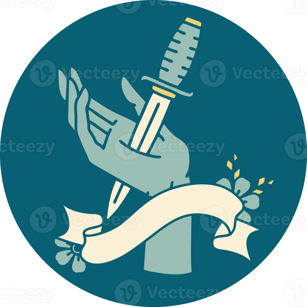 tattoo style icon with banner of a dagger in the hand png