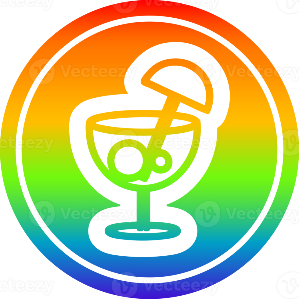 cocktail with umbrella circular icon with rainbow gradient finish png