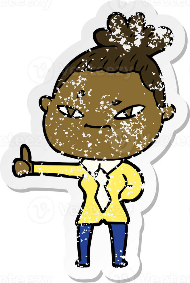 distressed sticker of a cartoon woman png