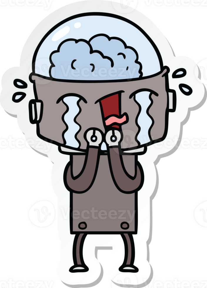 sticker of a cartoon crying robot png