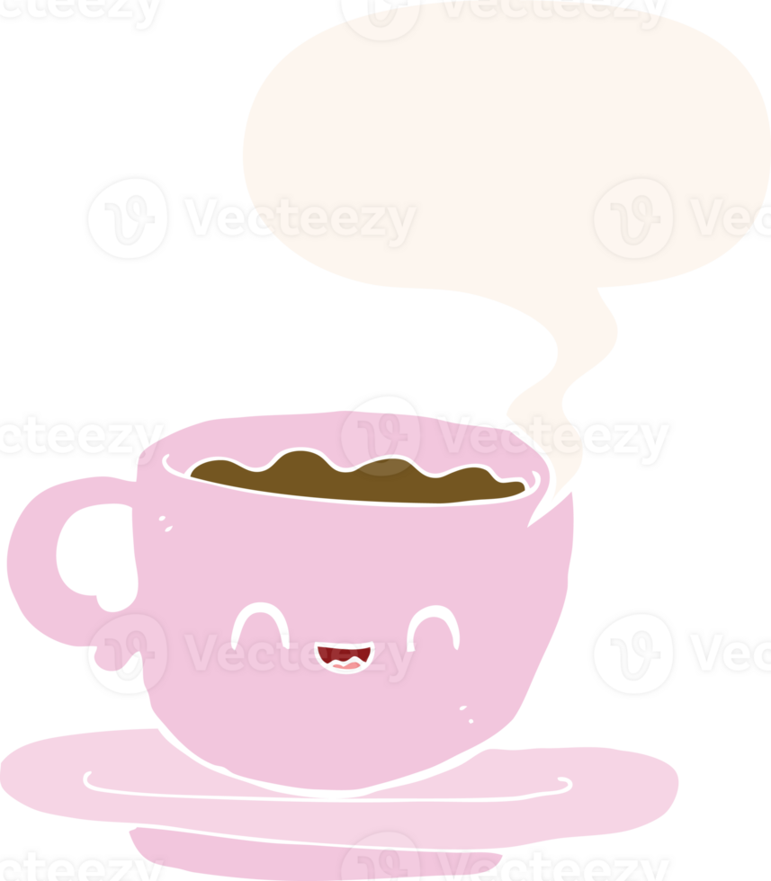 cartoon hot cup of coffee with speech bubble in retro style png