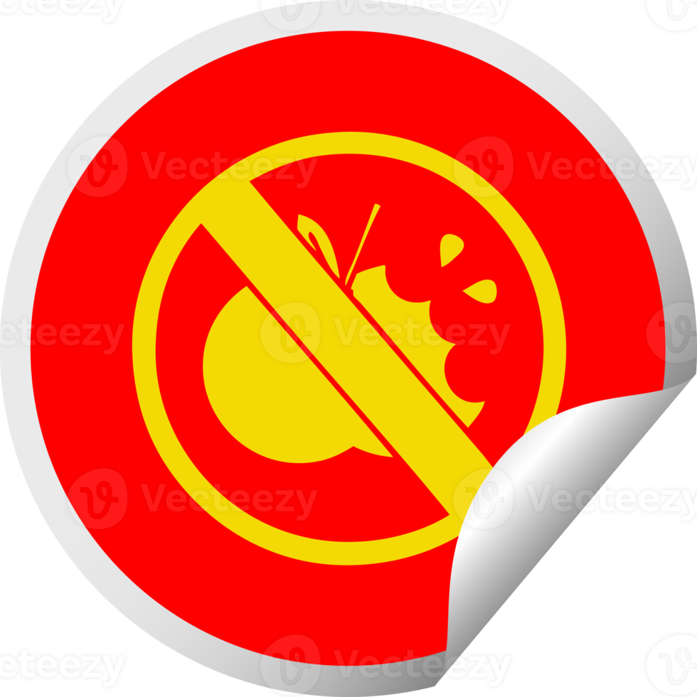 circular peeling sticker cartoon of a no healthy food allowed sign png