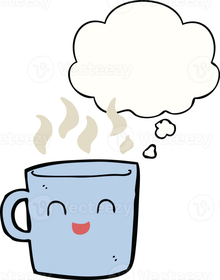 cute coffee cup cartoon with thought bubble png