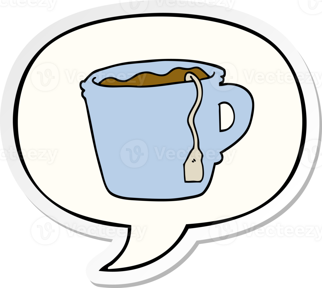 cartoon hot cup of tea with speech bubble sticker png
