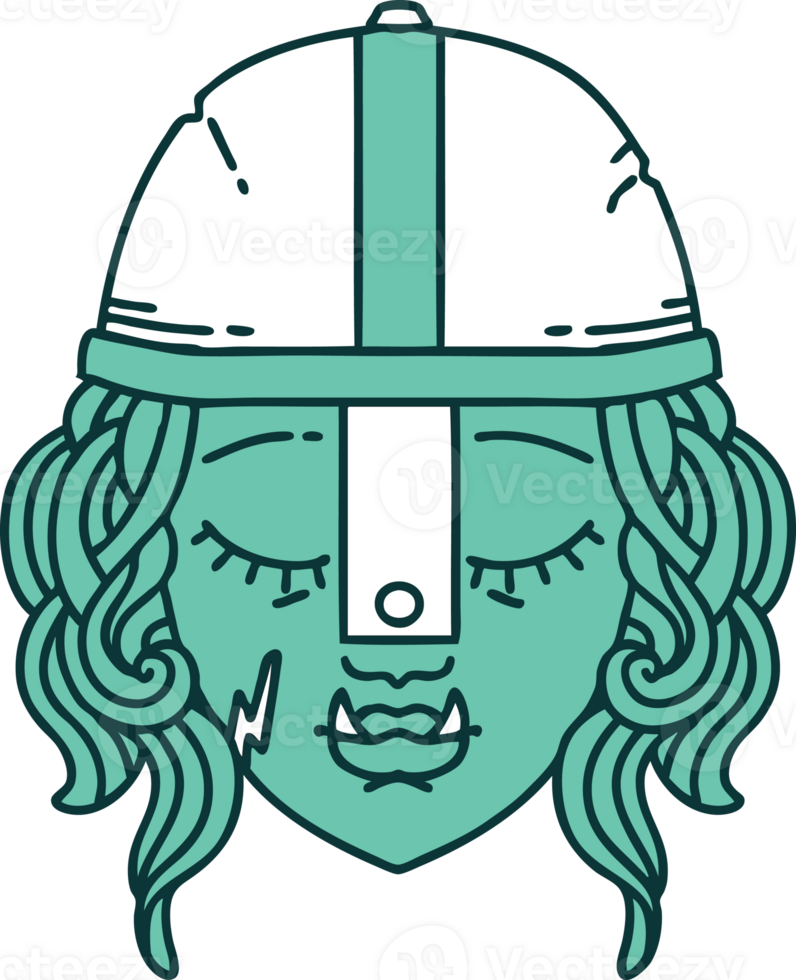 Retro Tattoo Style orc fighter character face png