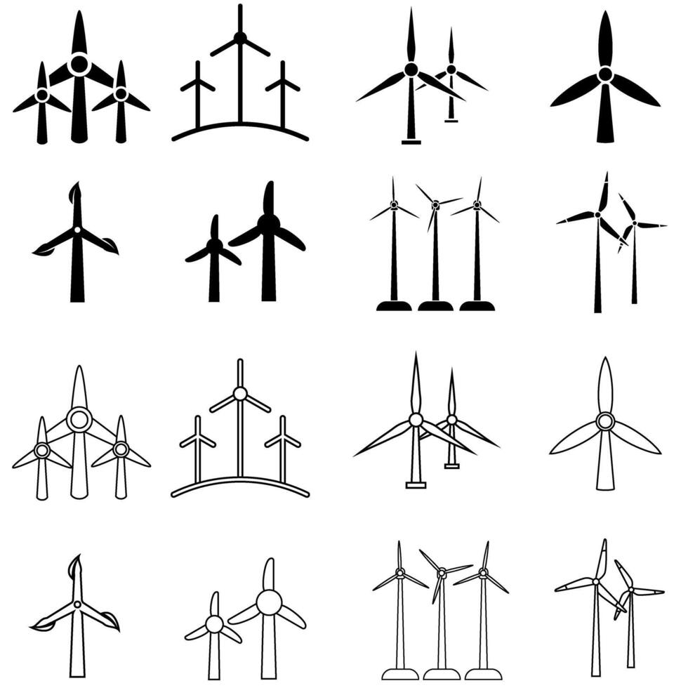 Wind energy icon set. Windmill illustration sign collection. Wind power plant symbol. Alternative energy logo. vector