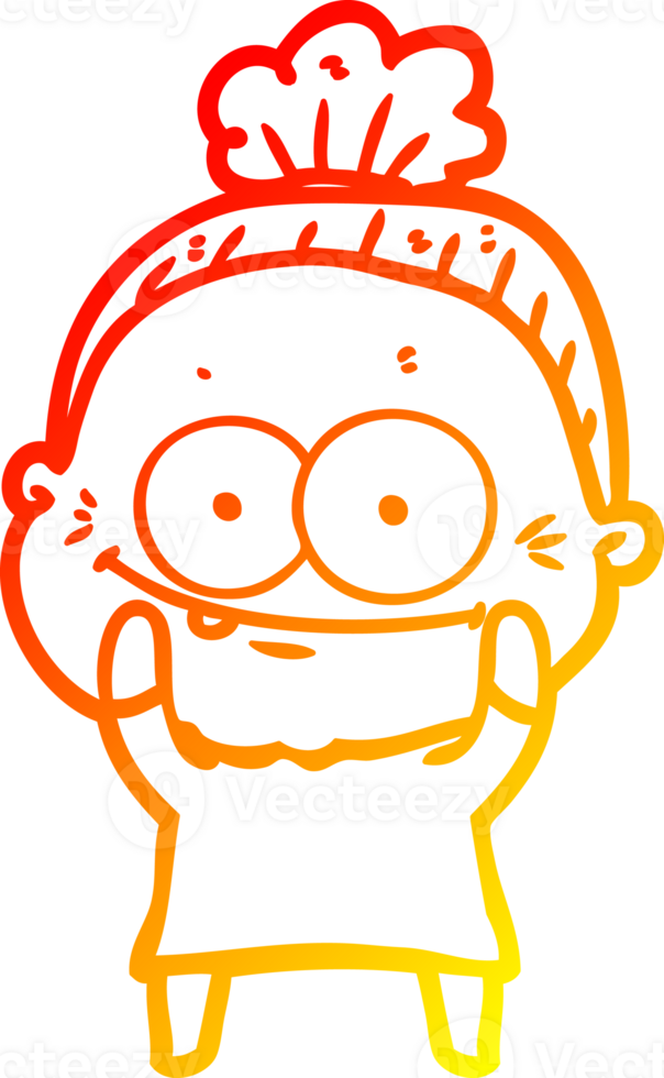 warm gradient line drawing of a cartoon happy old woman png