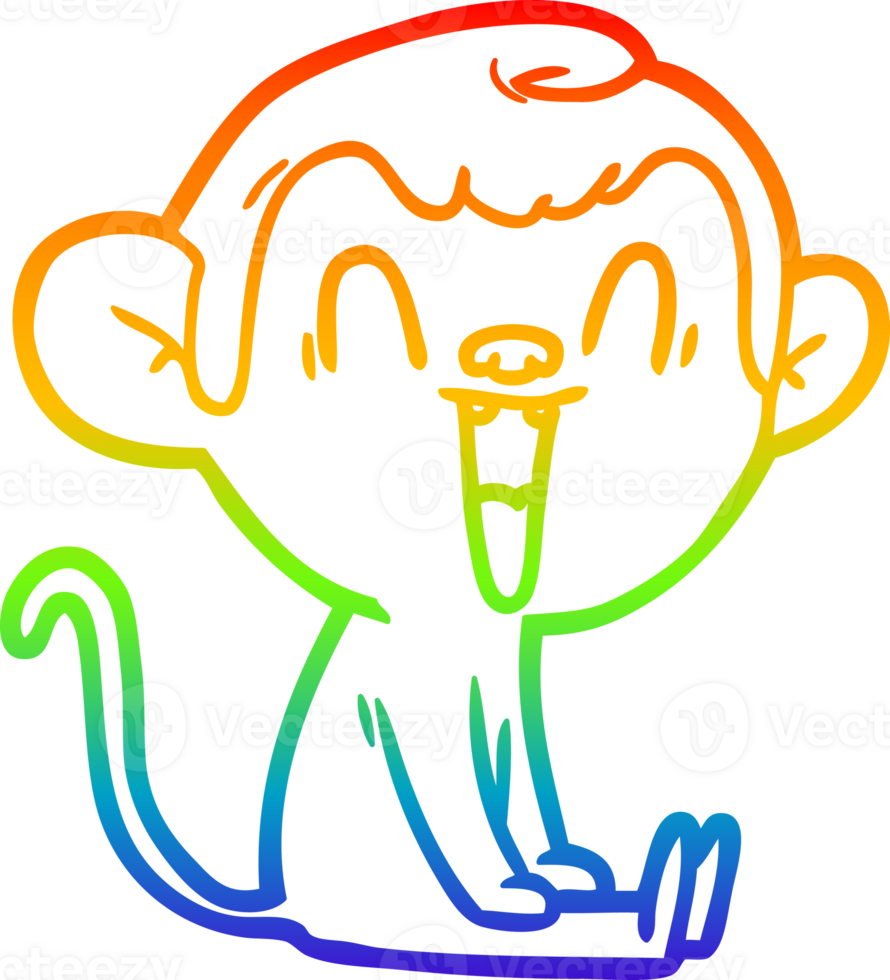 rainbow gradient line drawing of a cartoon laughing monkey png
