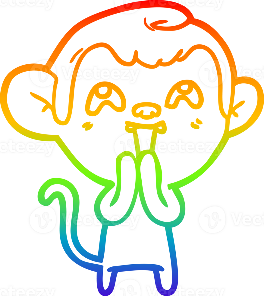 rainbow gradient line drawing of a crazy cartoon monkey png