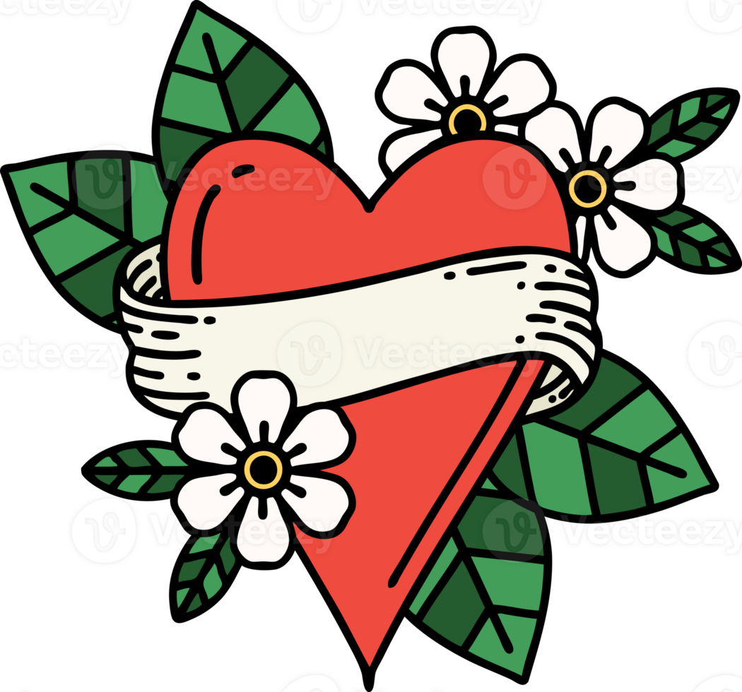 tattoo in traditional style of a heart and banner png