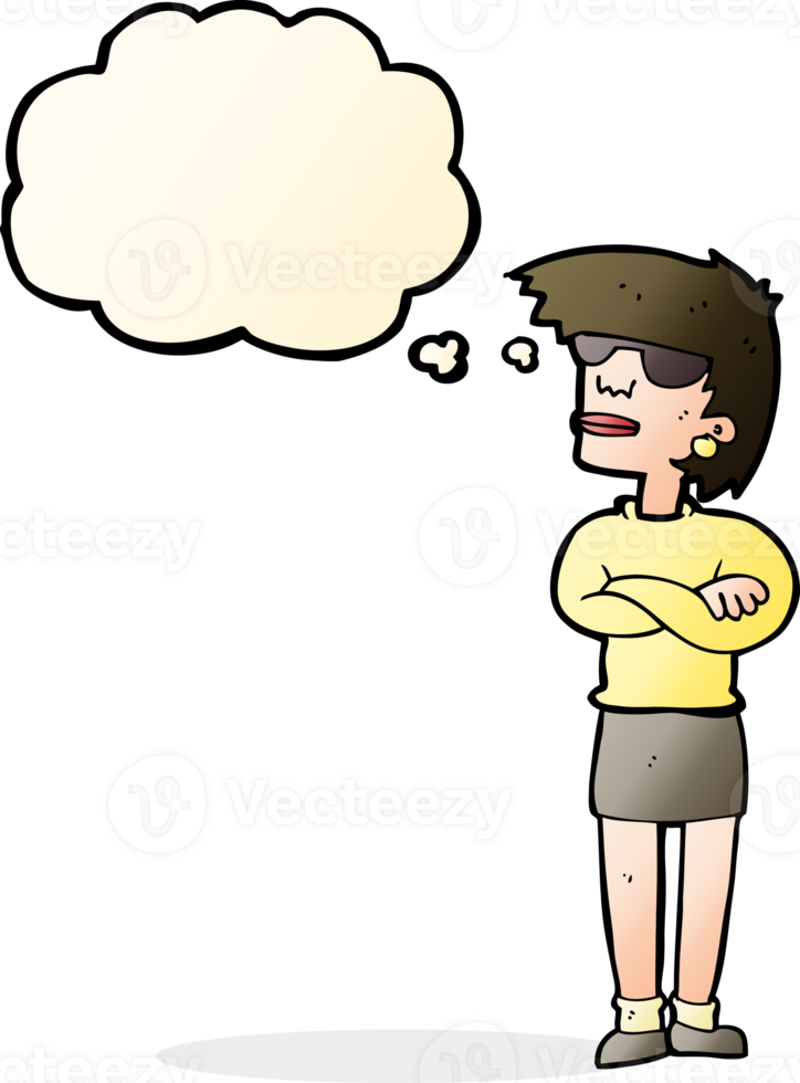 cartoon annoyed woman with thought bubble png